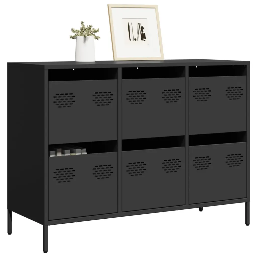 Credenza Nera 101,5x39x73,5 cm in Acciaio Laminato a Freddo