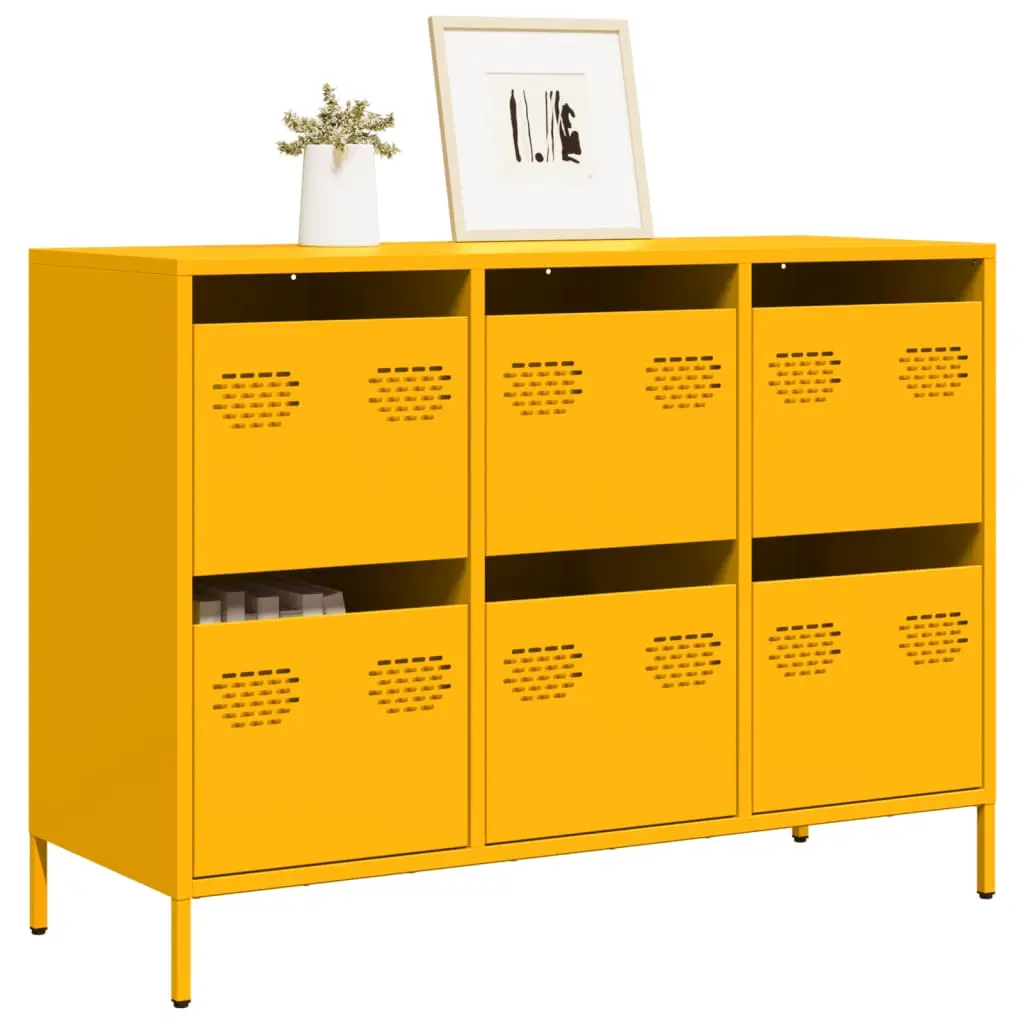 Credenza Giallo Senape 101,5x39x73,5 cm Acciaio Laminato Freddo