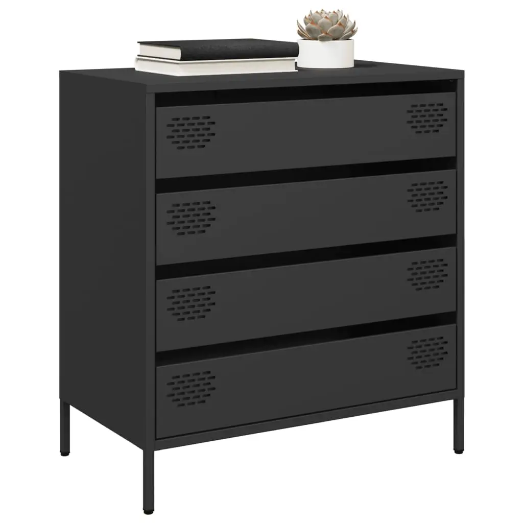 Credenza Nera 68x39x73,5 cm in Acciaio Laminato a Freddo