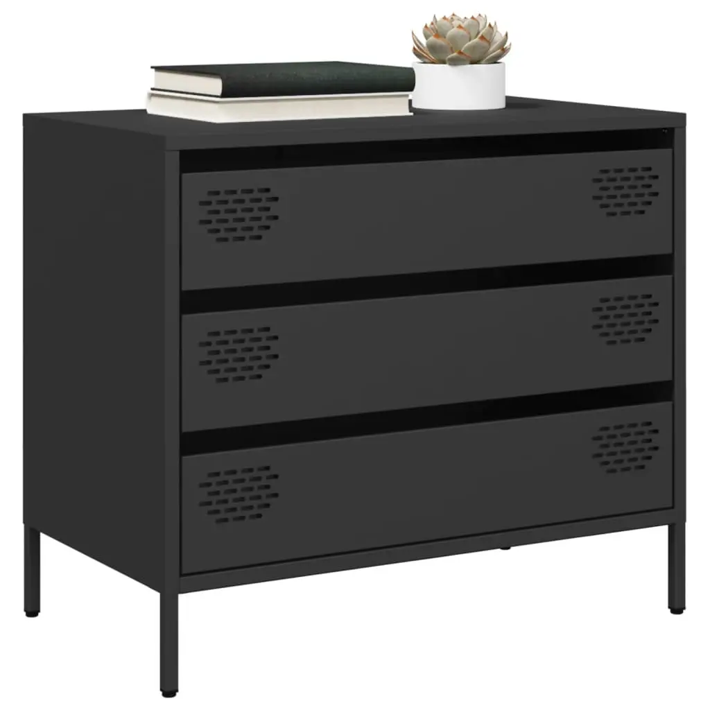 Credenza Nera 68x39x58,5 cm in Acciaio Laminato a Freddo