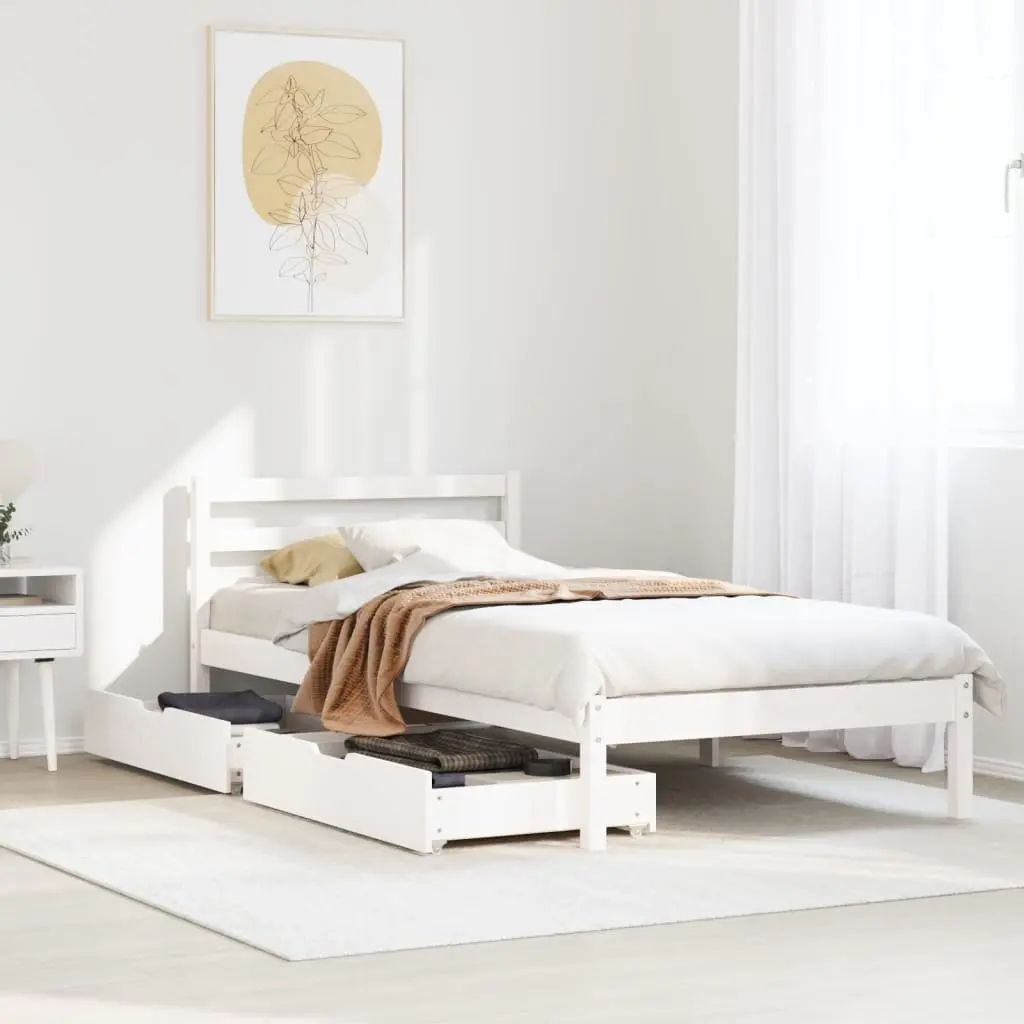 Letto senza Materasso Bianco 75x190 in Legno Massello di Pino