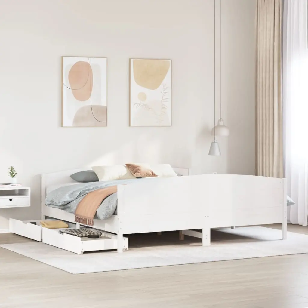 Letto senza Materasso Bianco 160x200 cm Legno Massello di Pino