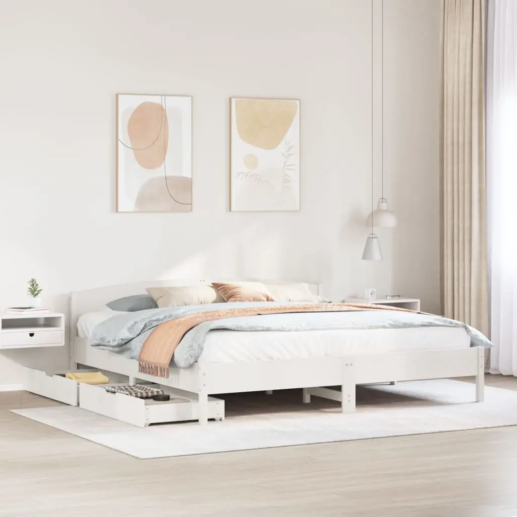 Letto senza Materasso Bianco 180x200 cm Legno Massello di Pino