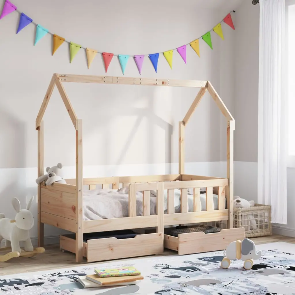 Giroletto per Bambini con Cassetti 80x160cm Legno Massello Pino