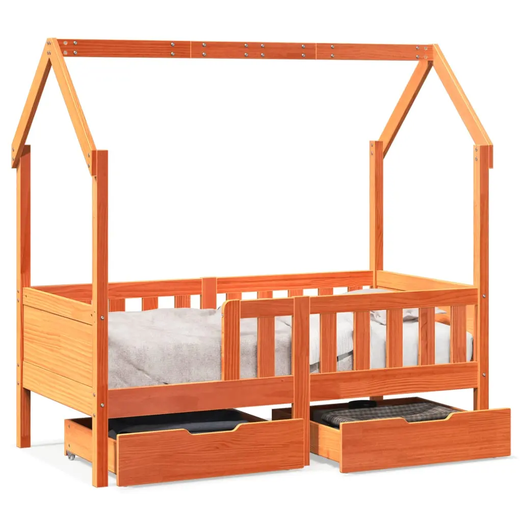 Giroletto per Bambini con Cassetti 80x160cm Legno Massello Pino