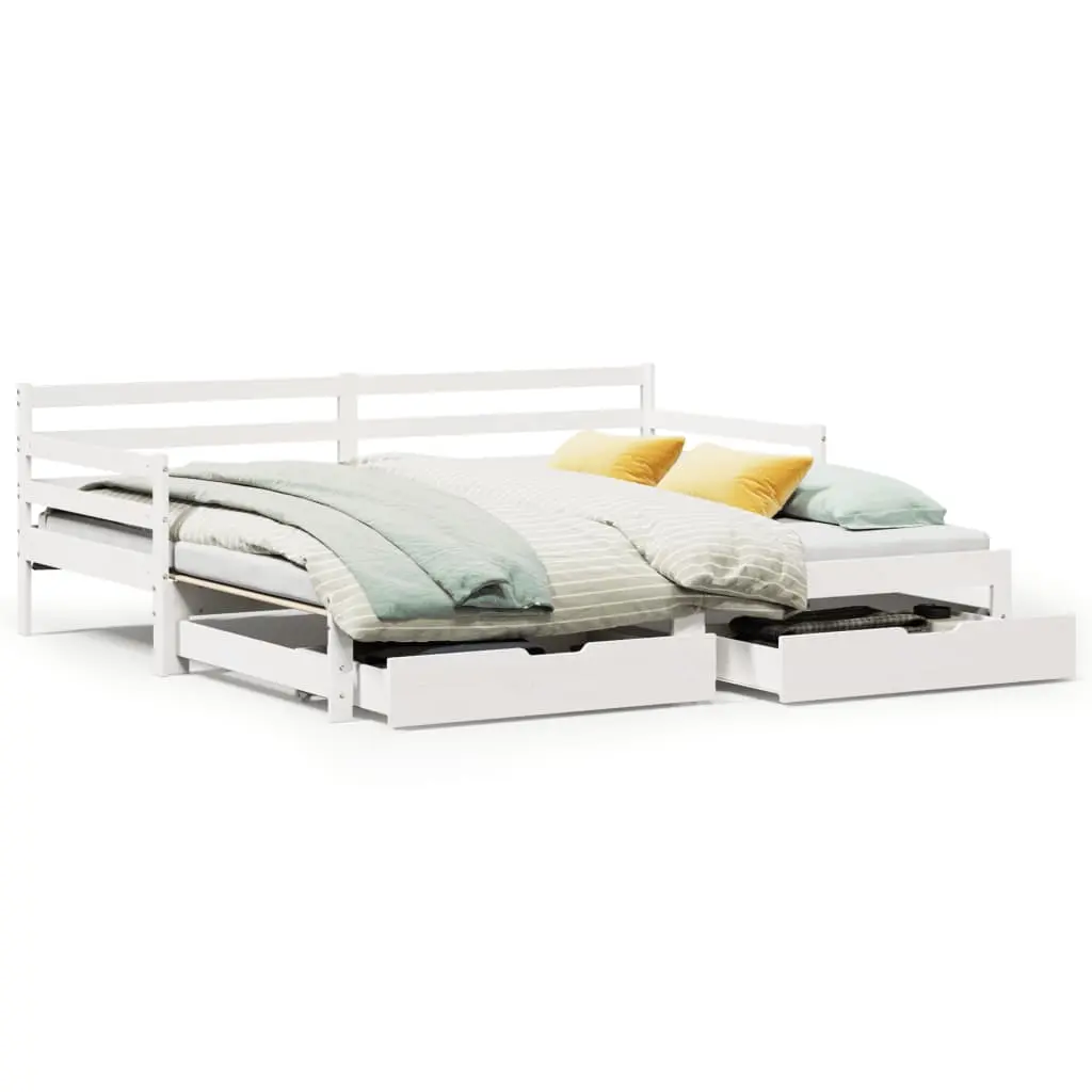 Dormeuse Letto Estraibile e Cassetti Bianco 90x190cm Legno Pino