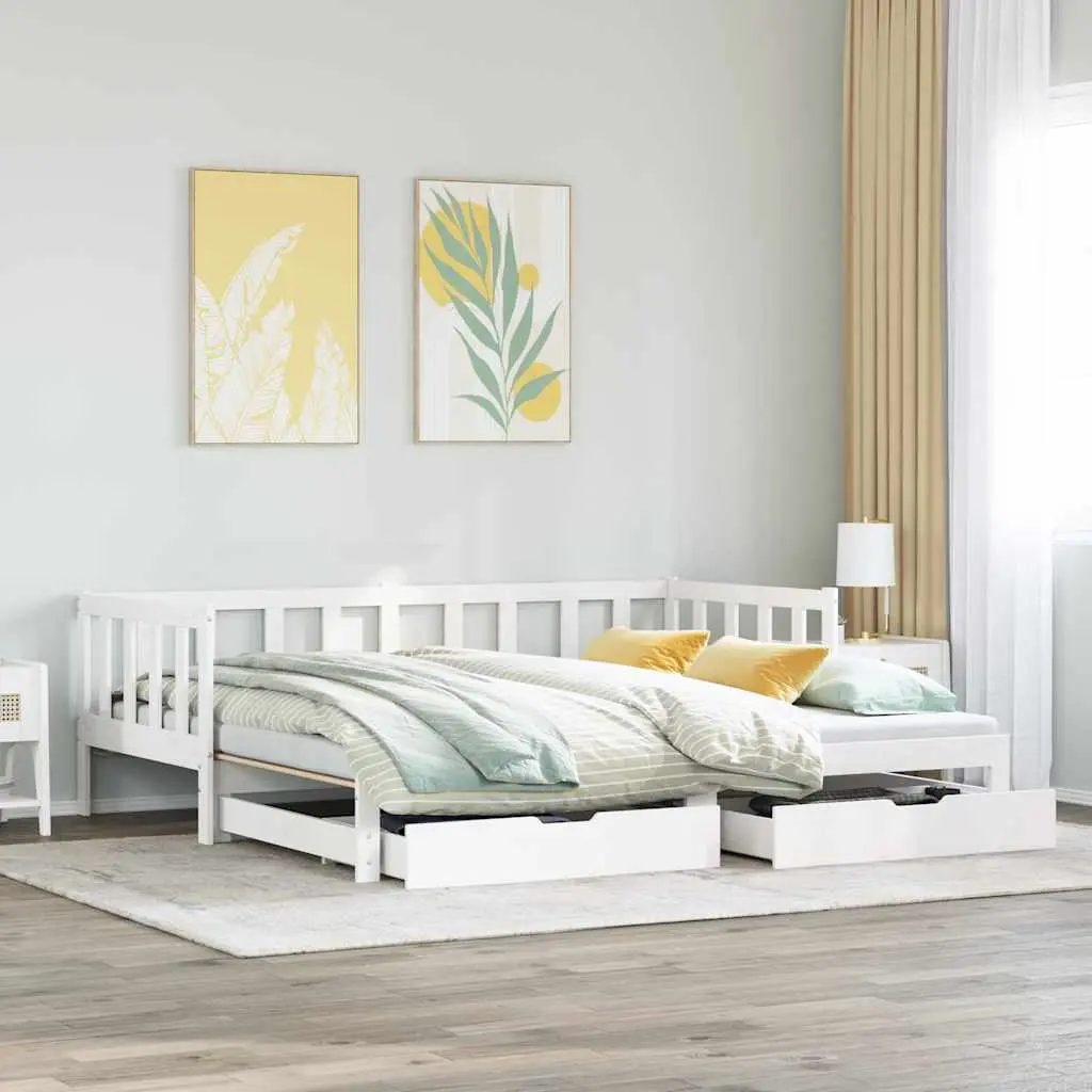 Letto Estraibile con Cassetti senza Materasso Bianco 90x200 cm