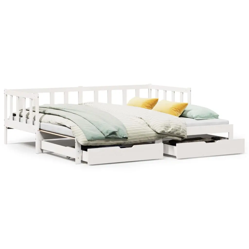 Dormeuse Letto Estraibile e Cassetti Bianco 90x200cm Legno Pino