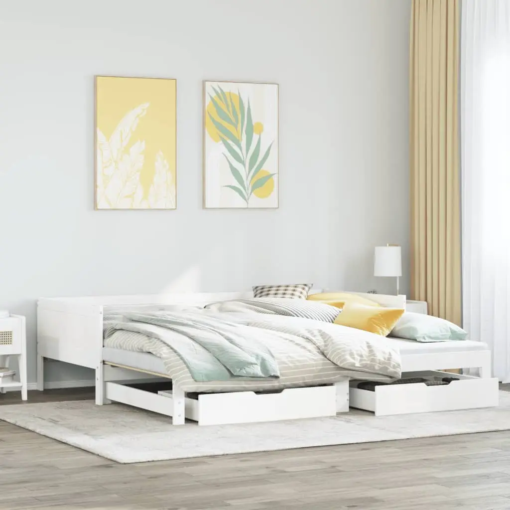 Letto Estraibile con Cassetti senza Materasso Bianco 90x190 cm