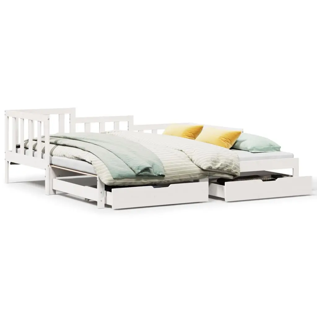 Dormeuse Letto Estraibile e Cassetti Bianca 80x200cm Legno Pino