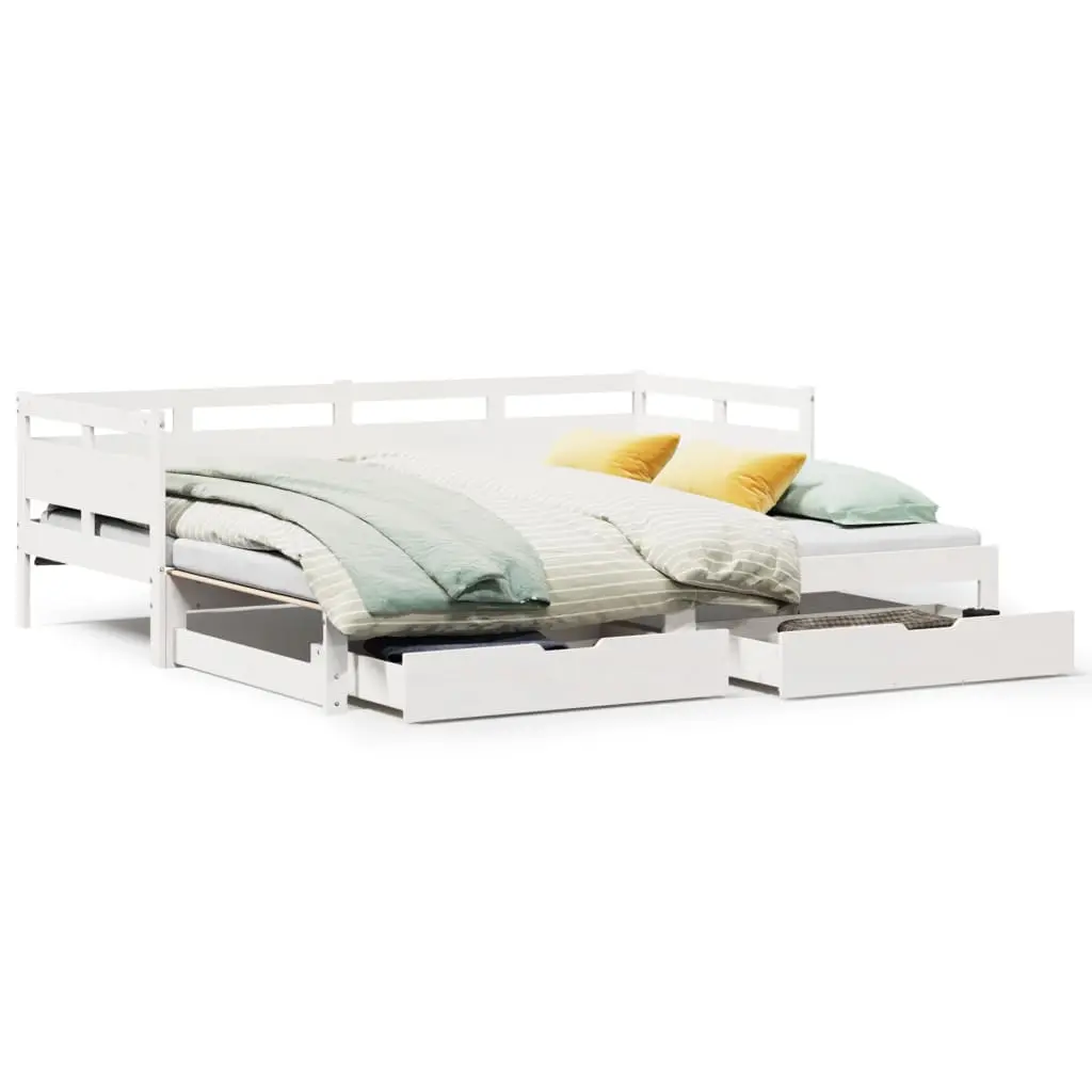 Dormeuse Letto Estraibile e Cassetti Bianco 90x200cm Legno Pino