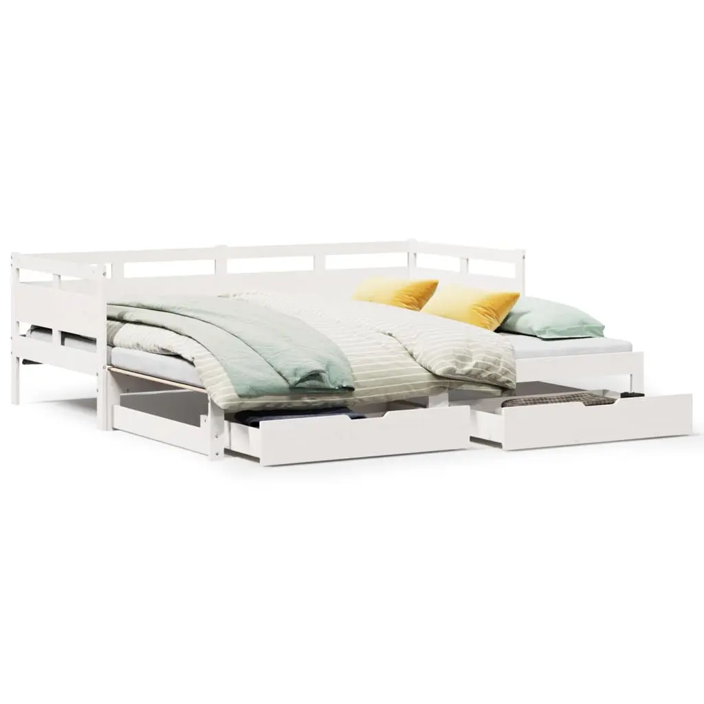 Dormeuse Letto Estraibile e Cassetti Bianco 90x190cm Legno Pino