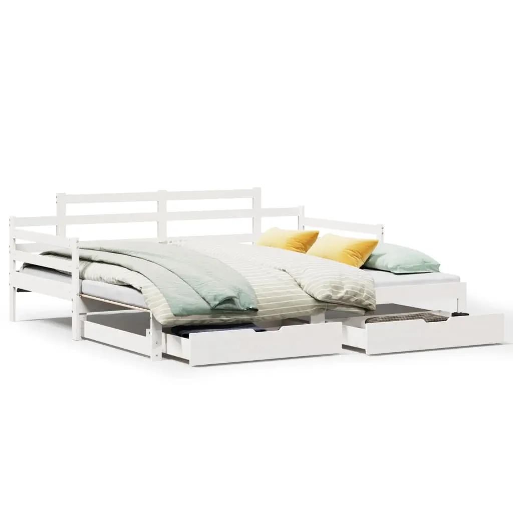 Dormeuse Letto Estraibile e Cassetti Bianco 90x200cm Legno Pino