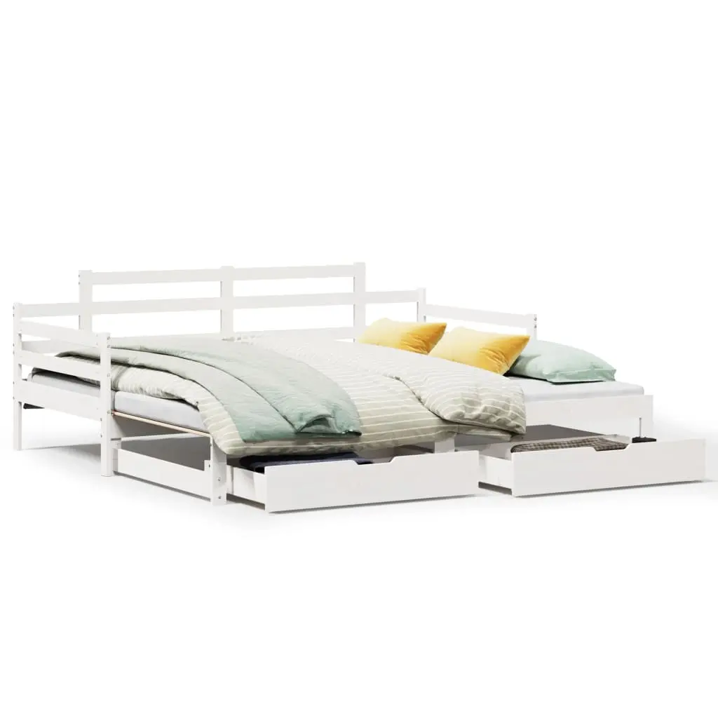 Dormeuse Letto Estraibile e Cassetti Bianca 80x200cm Legno Pino