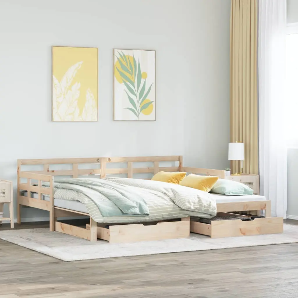 Dormeuse con Letto Estraibile e Cassetti 90x200cm Massello Pino