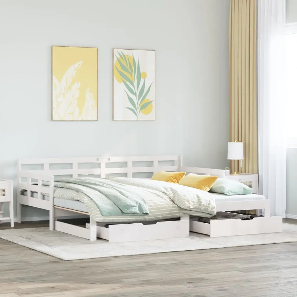 Dormeuse Letto Estraibile e Cassetti Bianco 90x200cm Legno Pino