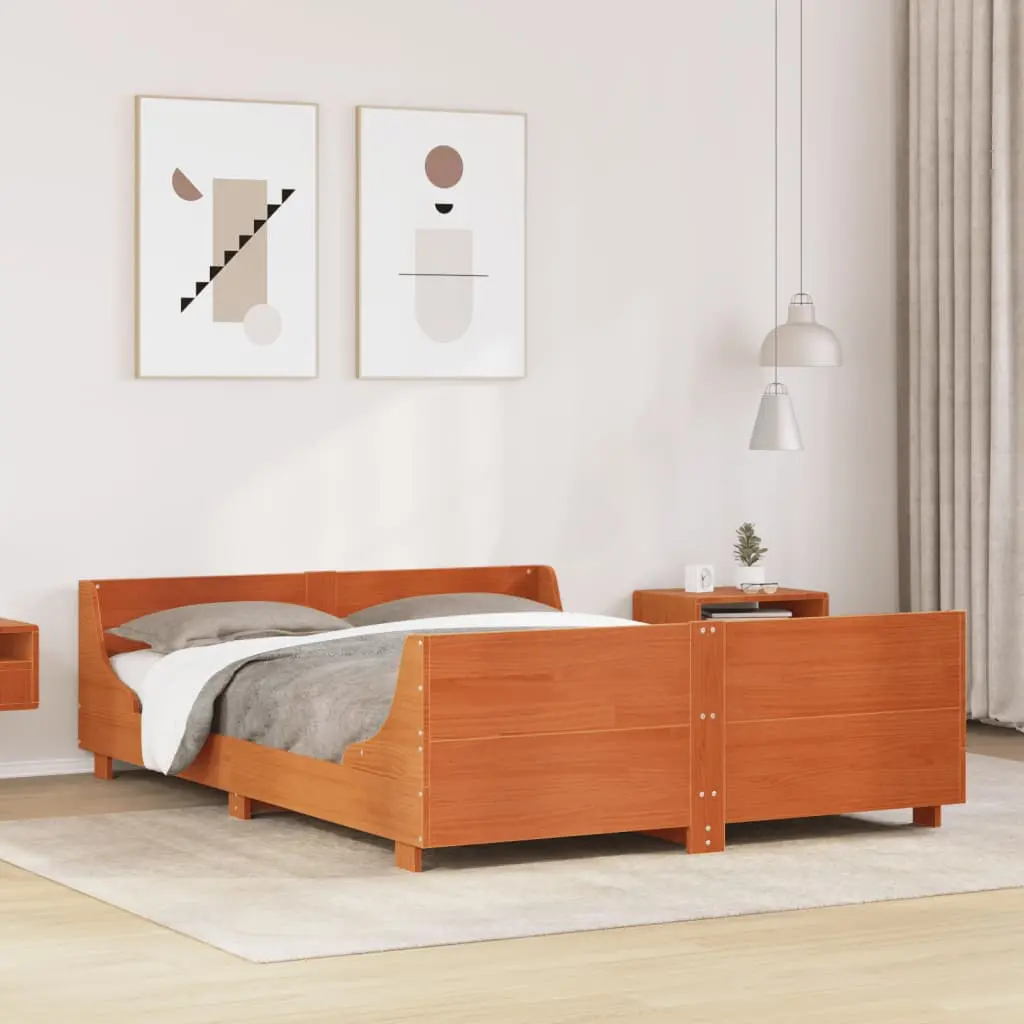 Letto senza Materasso Marrone Cera 135x190 cm in Legno di Pino