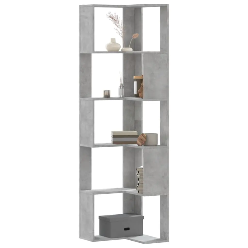 Libreria Angolare 5Ripiani Grigio Cemento 50x50x179 cm Legno