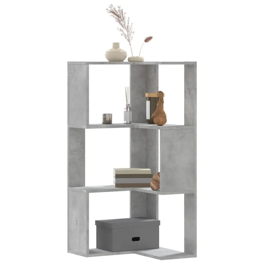 Libreria Angolare 3 Ripiani Grigio Cemento 50x50x102 cm Legno