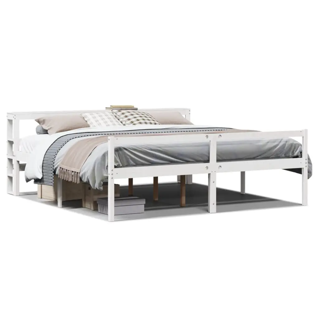 Letto Anziani con Testiera Bianco 200x200cm Legno Massello Pino