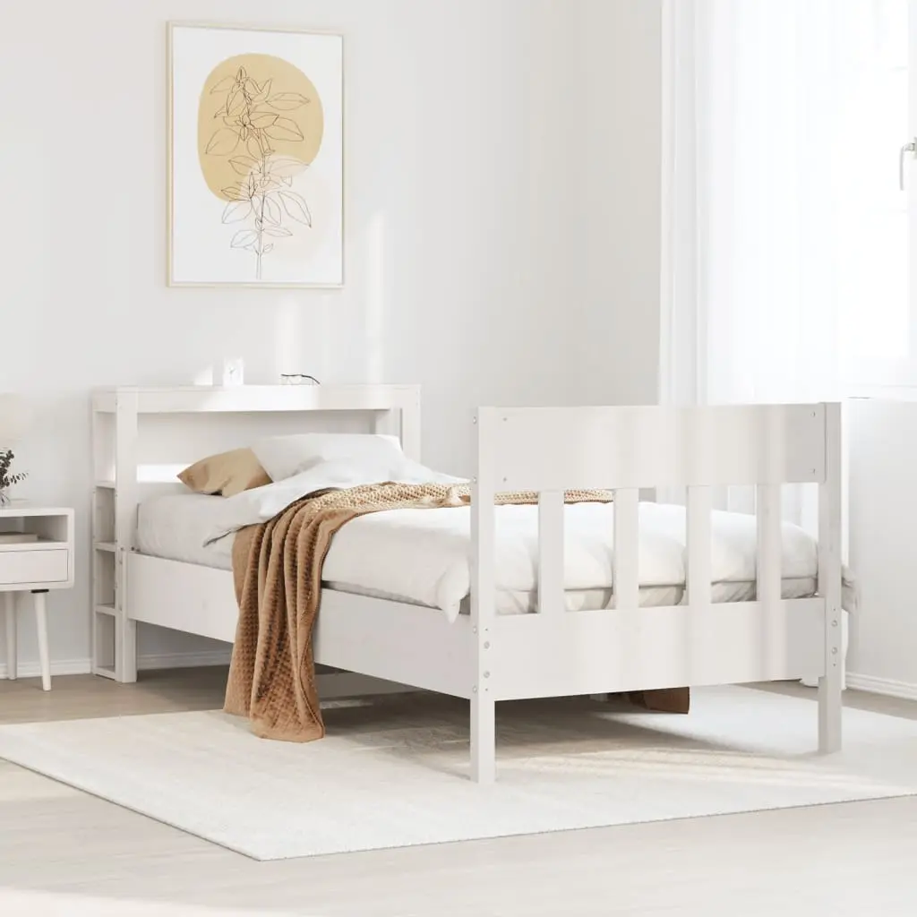 Letto senza Materasso Bianco 90x190 cm in Legno Massello Pino