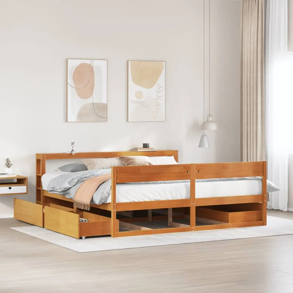 Letto senza Materasso Marrone Cera 200x200 cm in Legno di Pino