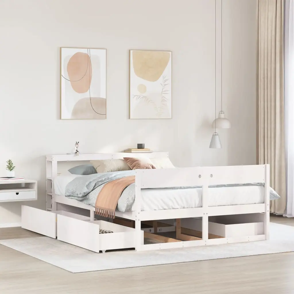 Letto senza Materasso Bianco 150x200 cm Legno Massello di Pino