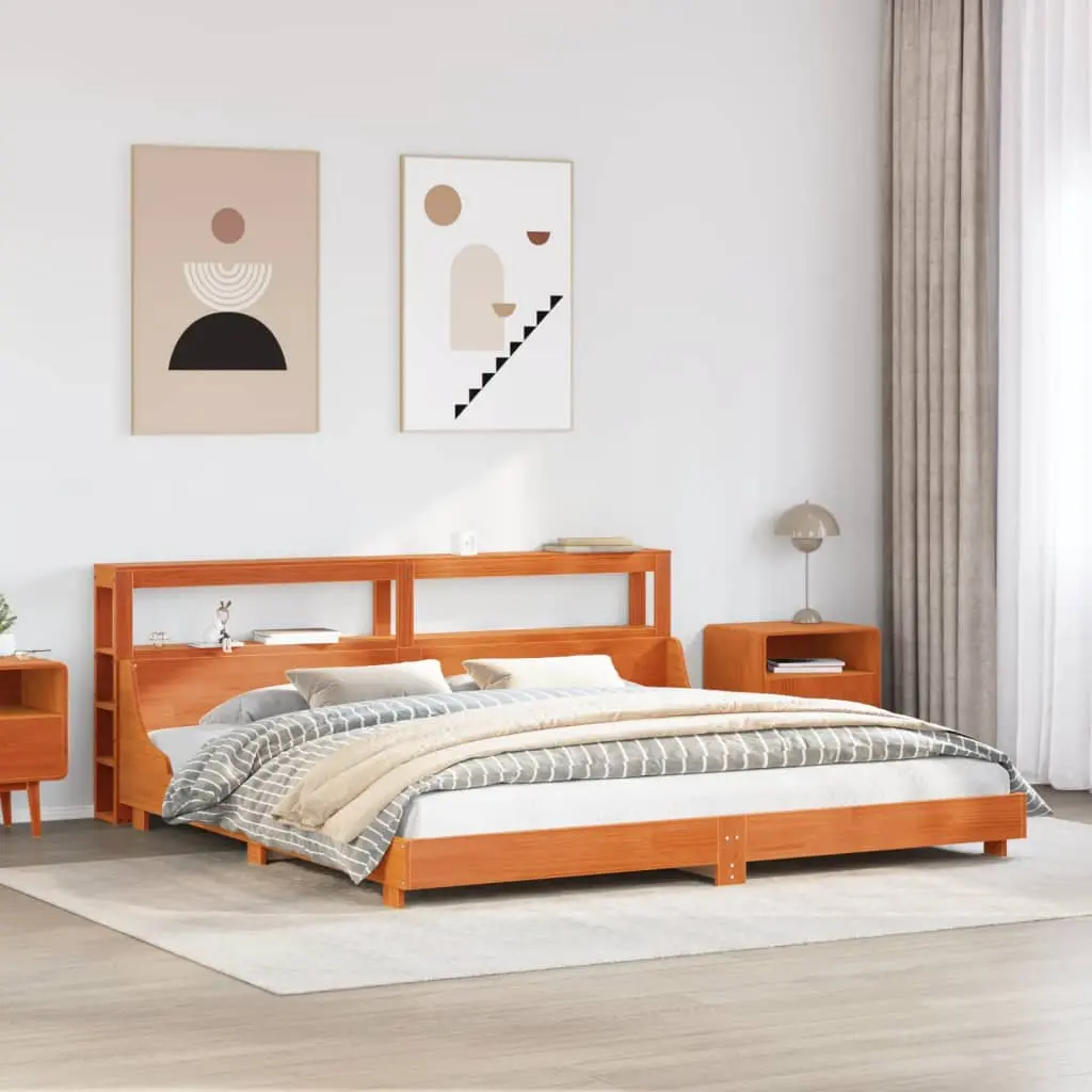 Letto senza Materasso Marrone Cera 200x200 cm in Legno di Pino