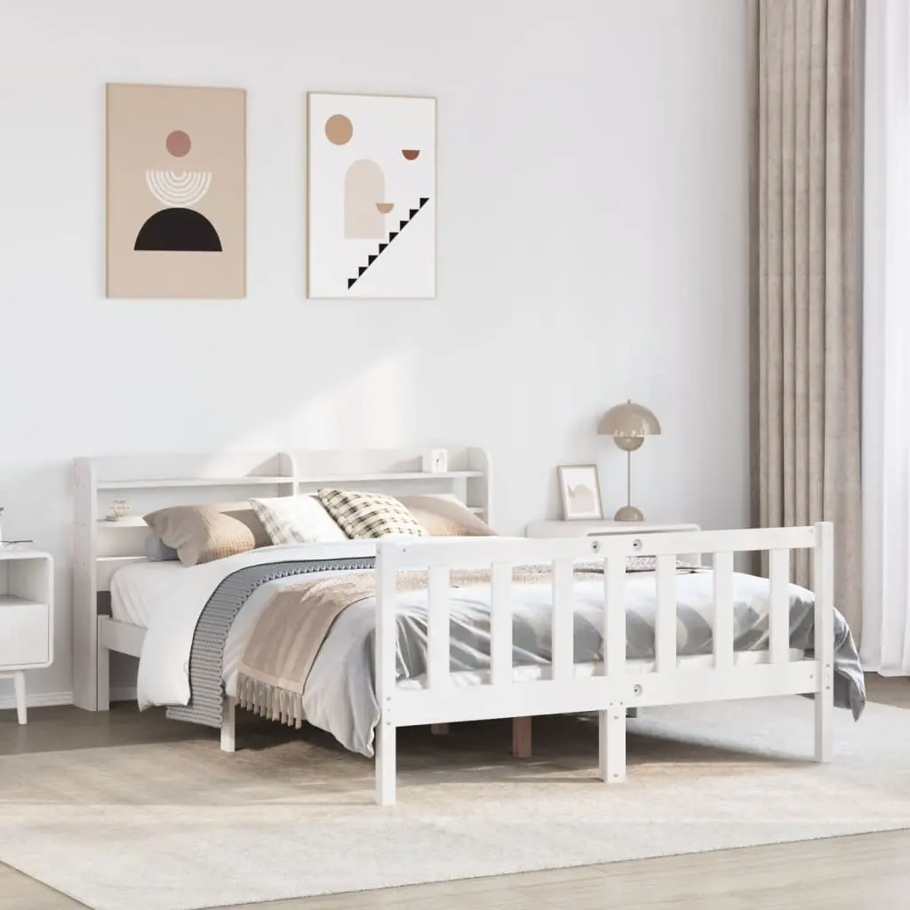 Letto senza Materasso Bianco 135x190 cm Legno Massello di Pino