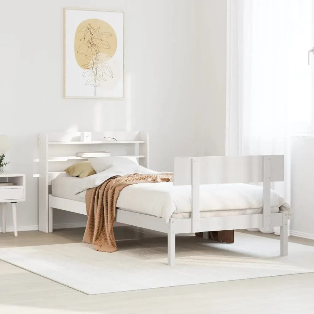 Letto senza Materasso Bianco 75x190 in Legno Massello di Pino