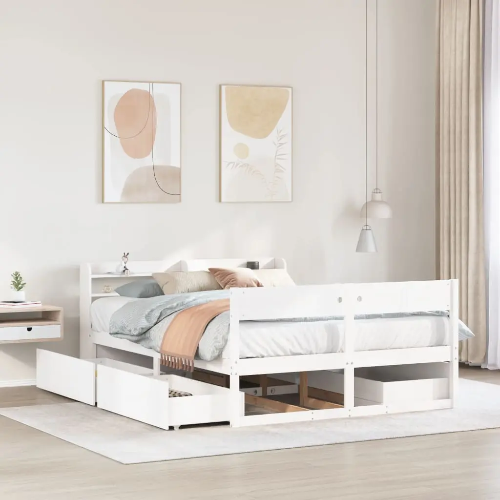 Letto senza Materasso Bianco 150x200 cm Legno Massello di Pino