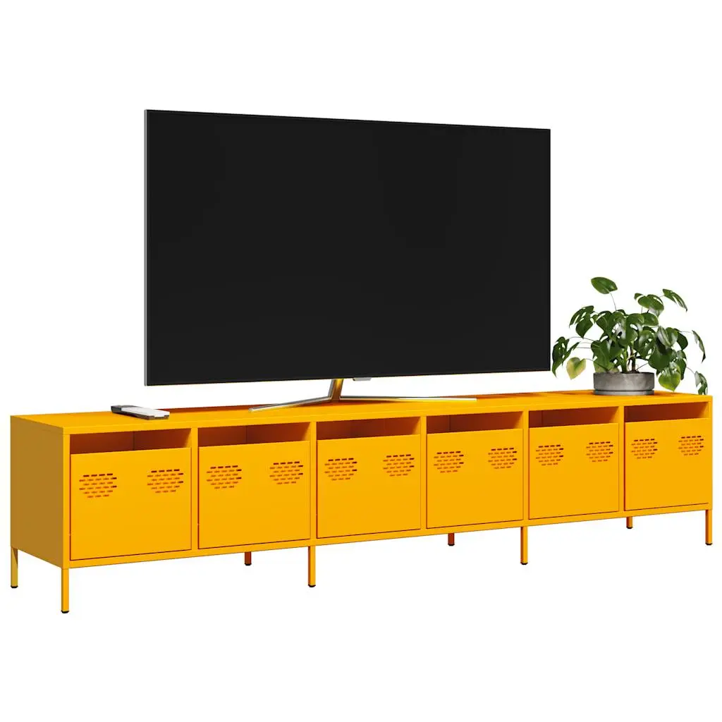 Mobile TV Giallo Senape 202x39x43,5cm Acciaio Laminato a Freddo