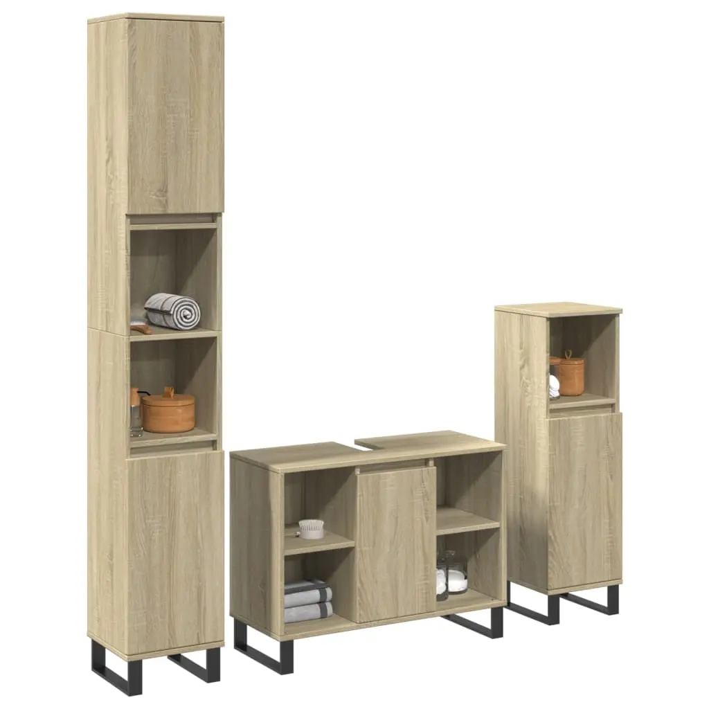 Set Mobili da Bagno 3 pz Rovere Sonoma in Legno Multistrato