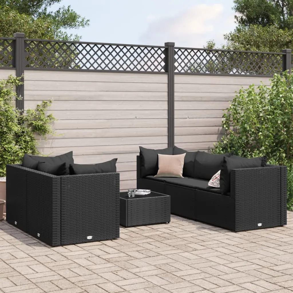 Set Mobili da Giardino 6 pz con Cuscini in Polyrattan Nero