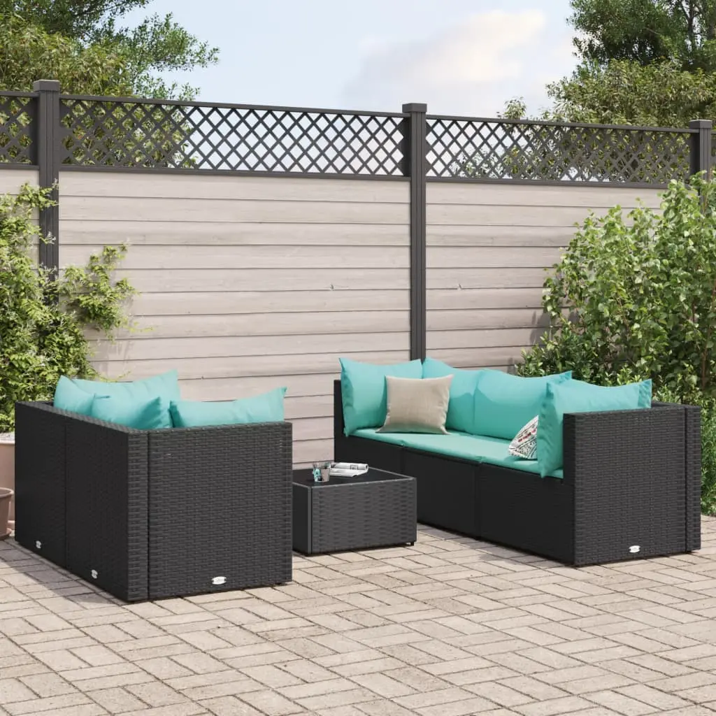 Set Mobili da Giardino 6 pz con Cuscini in Polyrattan Nero