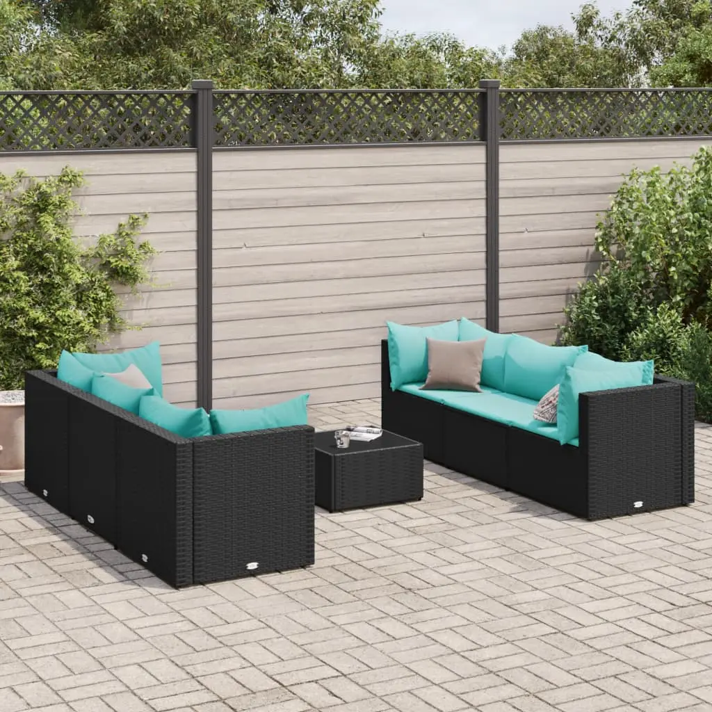 Set Salotto da Giardino con Cuscini 7pz Nero Polyrattan