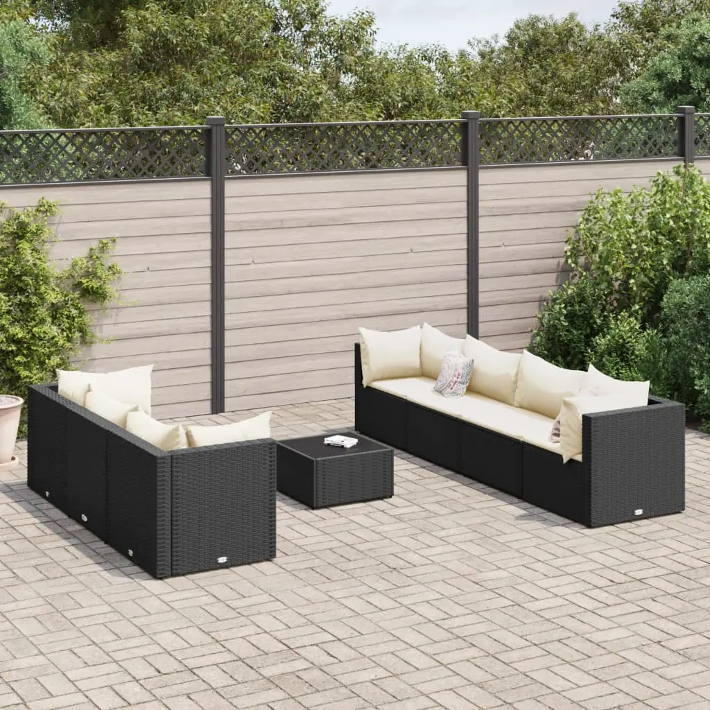 Set Mobili da Giardino con Cuscini 8 pz Nero in Polyrattan