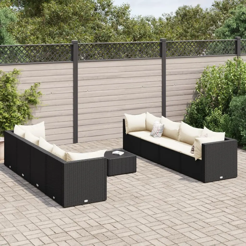 Set Salotto da Giardino con Cuscini 9pz Nero in Polyrattan