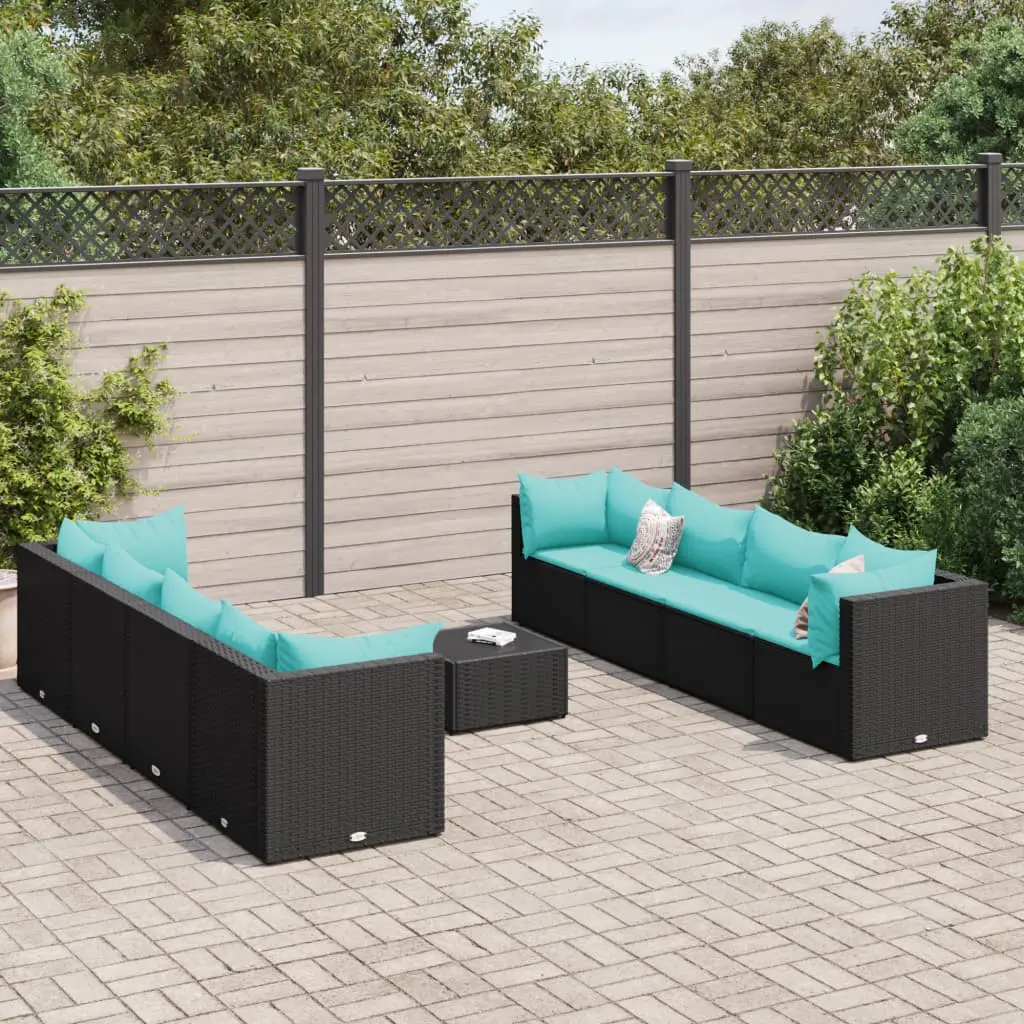 Set Salotto da Giardino con Cuscini 9pz Nero in Polyrattan