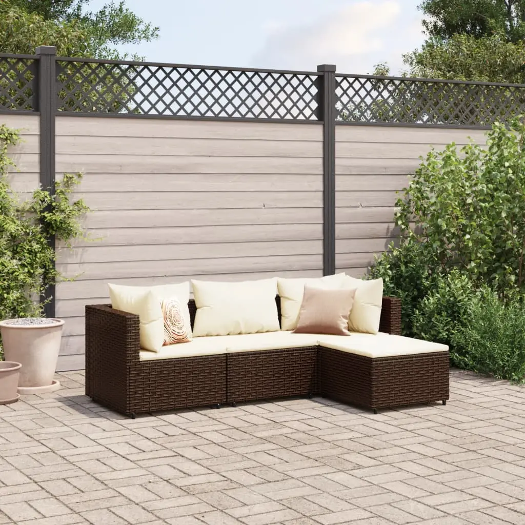 Set Mobili da Giardino 4 pz con Cuscini in Polyrattan Marrone