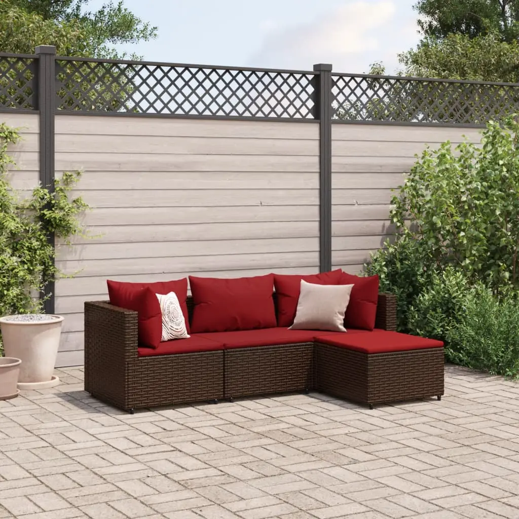 Set Mobili da Giardino 4 pz con Cuscini in Polyrattan Marrone