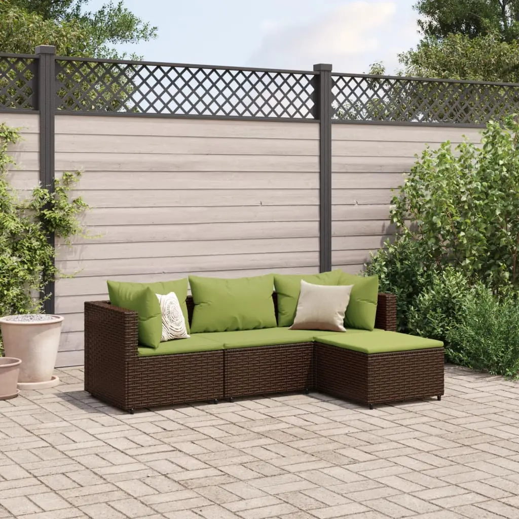 Set Mobili da Giardino 4 pz con Cuscini in Polyrattan Marrone