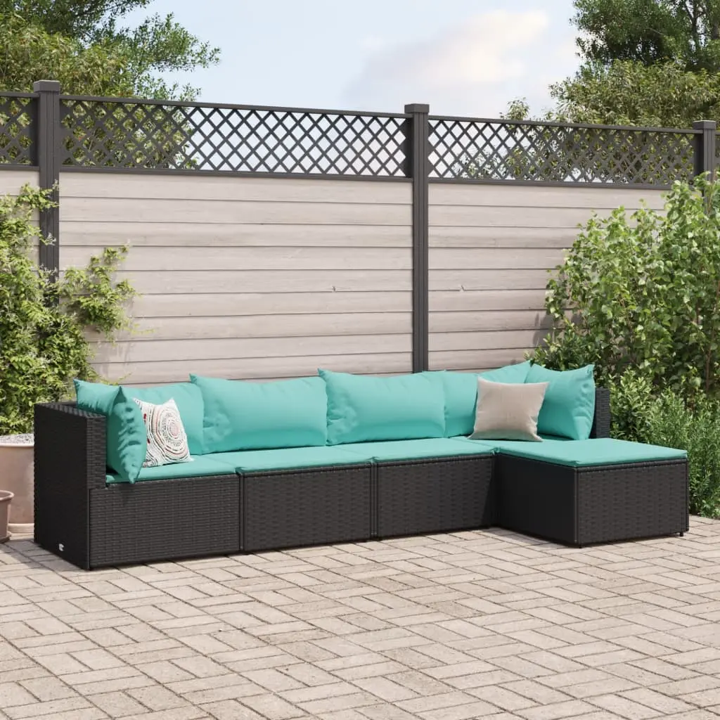 Set Divani da Giardino 5 pz con Cuscini Nero in Polyrattan