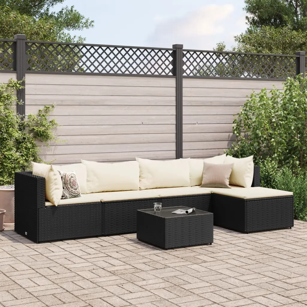 Set Mobili da Giardino 6 pz con Cuscini in Polyrattan Nero