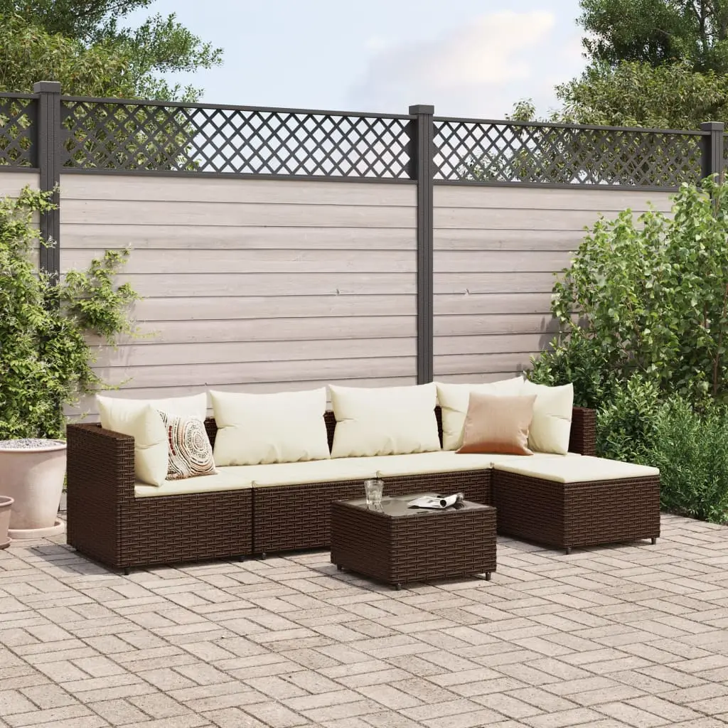 Set Mobili da Giardino 6pz con Cuscini in Polyrattan Marrone