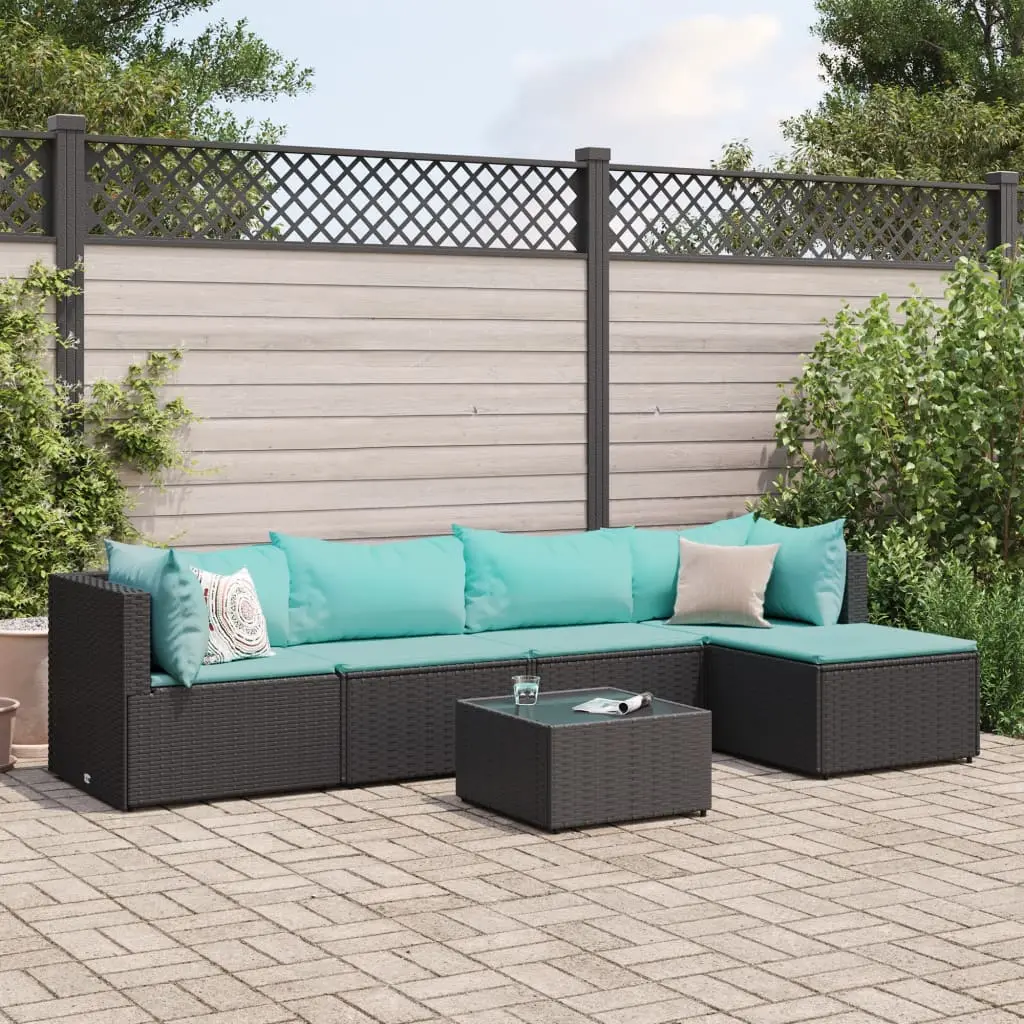 Set Mobili da Giardino 6 pz con Cuscini in Polyrattan Nero