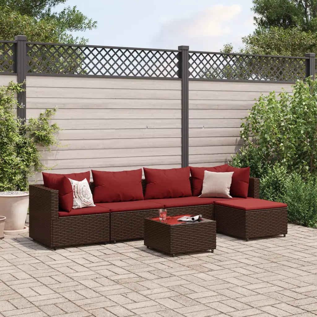 Set Mobili da Giardino 6pz con Cuscini in Polyrattan Marrone