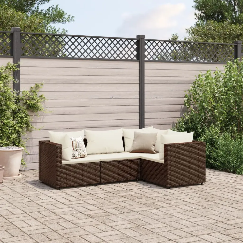 Set Mobili da Giardino 4 pz con Cuscini in Polyrattan Marrone