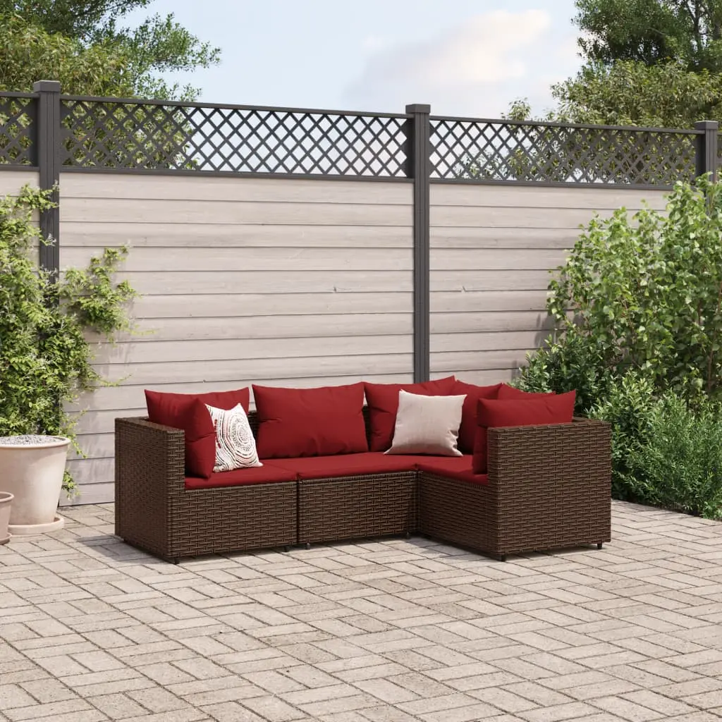 Set Mobili da Giardino 4 pz con Cuscini in Polyrattan Marrone