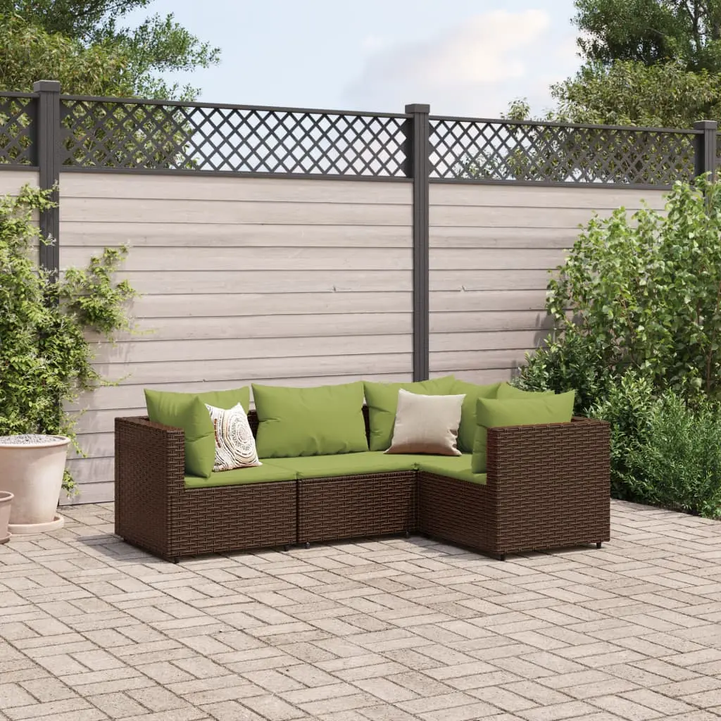 Set Mobili da Giardino 4 pz con Cuscini in Polyrattan Marrone